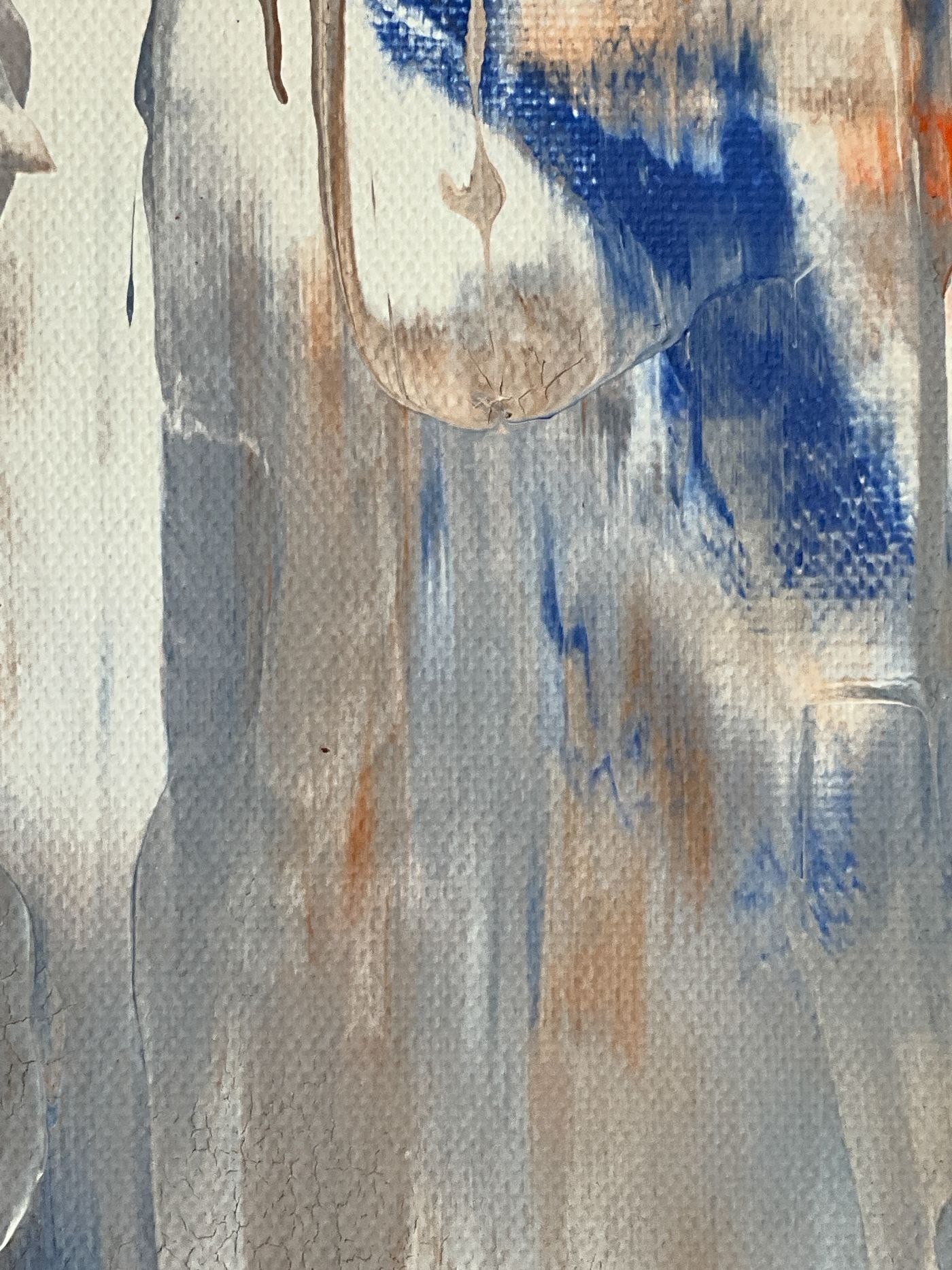 Toile abstraite aux tons bleus, beiges et bruns